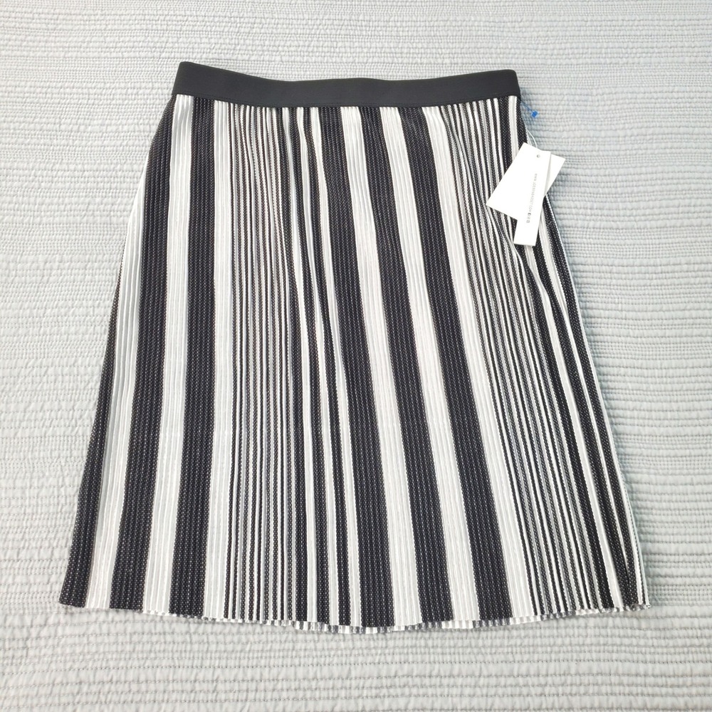 Joe B Pleated Midi Skirt Womens Medium Black White Striped Q407817